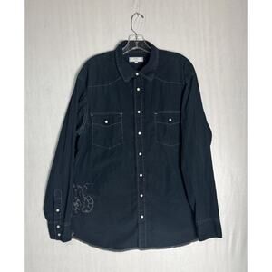 Vtg Old Navy Mens Y2K Black Western Snap Shirt Snake Embroidered Workwear Sz XL